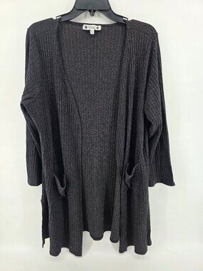 Wilde Charcoal Grey Ribbed Open Front Duster Cardigan‎ Womens Plus 2X